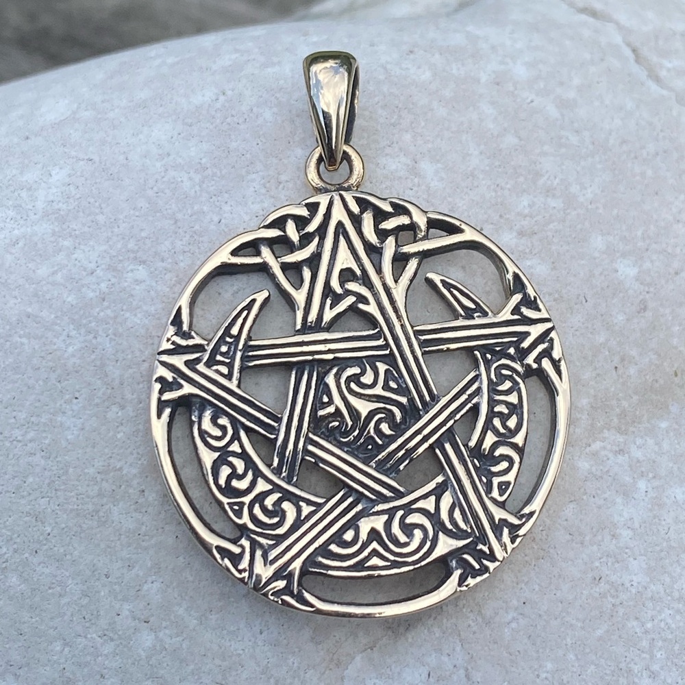Moon Pentacle Pendant bronze cut out style horned moon pentacle